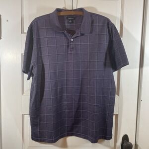 Van Heusen Polo Purple Check Pattern Short Sleeve Pull Over Button Shirt Mens LG